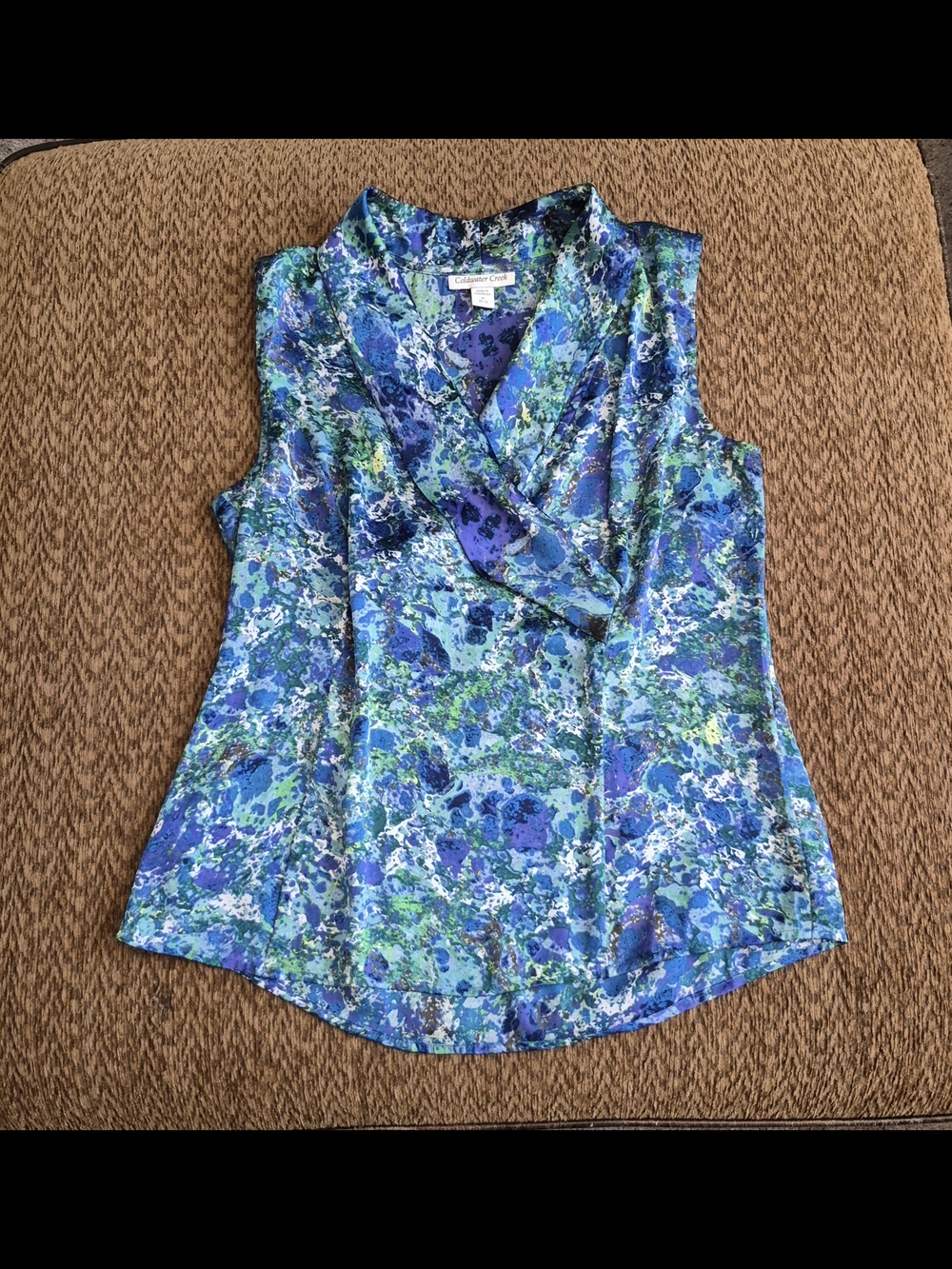 Coldwater Creek Blue Green Floral Sleeveless Cowl Neck Cami